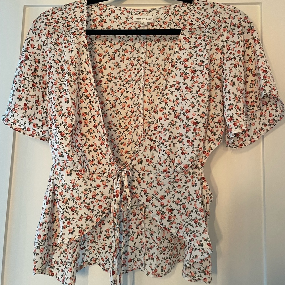 Floral Cutout Tie-Up Blouse